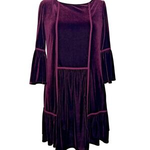 Vivi Violet Weekend Velvet Dress Bell Slv Pleat Y2K Whimsigoth Witchy Fairy Sz M